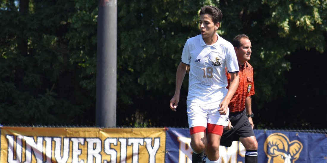 Acosta Leads Men’s Soccer Past Rivier, 3-1, in GNAC Opener