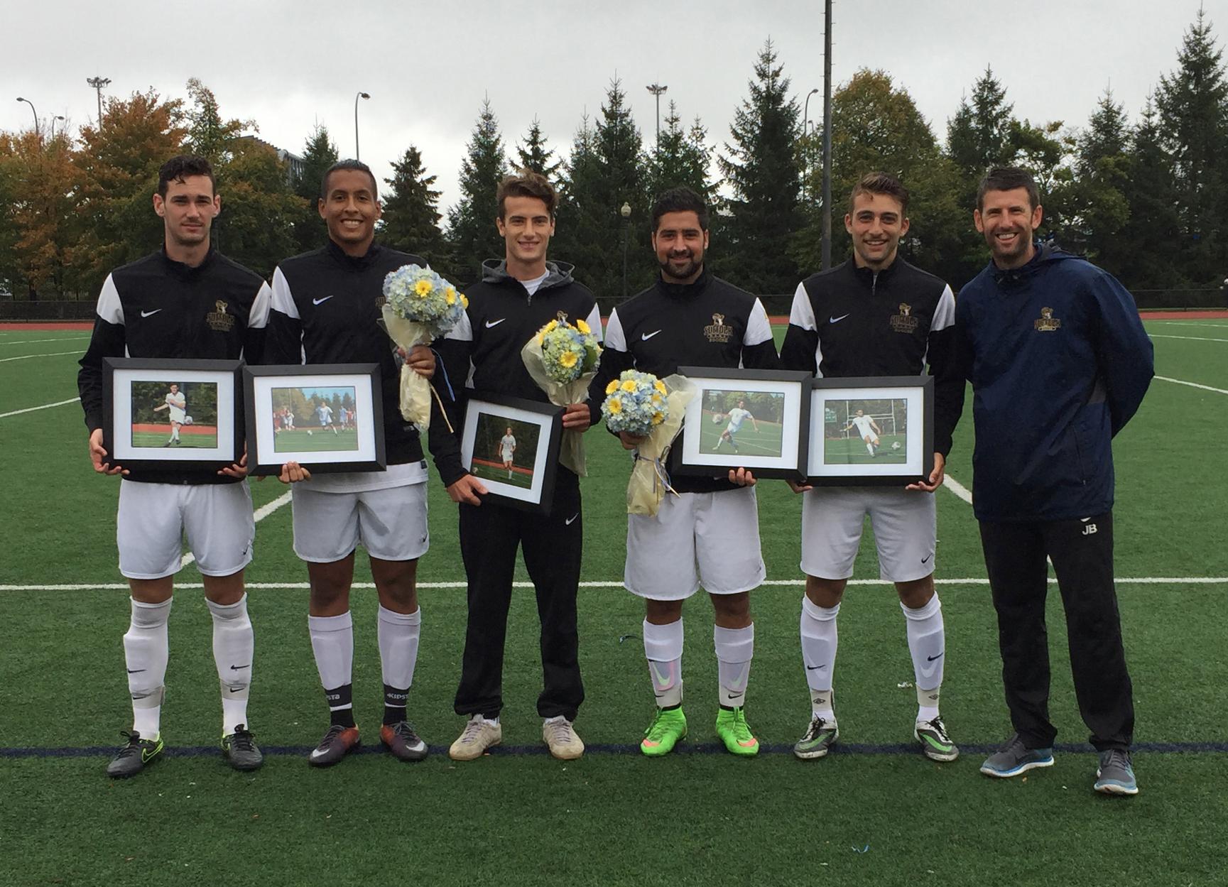 Men’s Soccer Clinches Home Field, Defeats Rivier, 2-1, on Senior Day